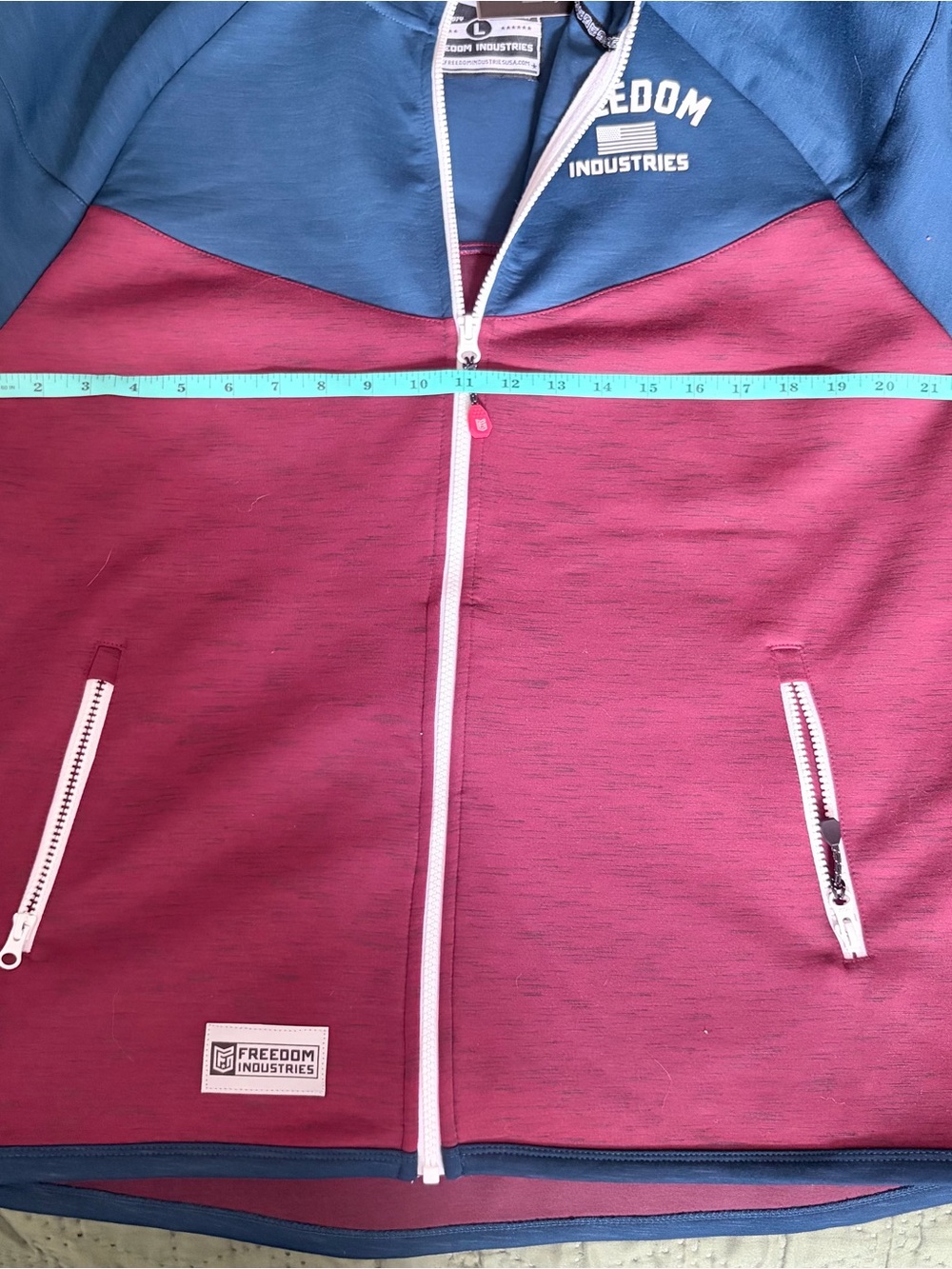 Freedom Industries Mens Hoodie Full Zip Large Blue Burgundy American Flag NWT - Picture 4 of 6